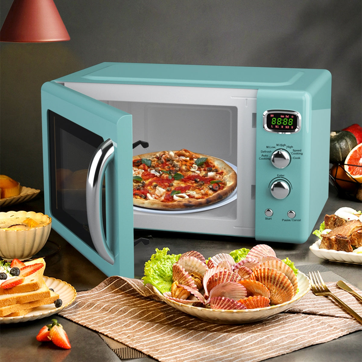 0.9 Cu.ft Retro Countertop Compact Microwave Oven-GreenÂ 