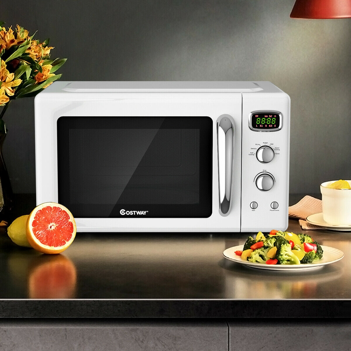 0.9 Cu.ft Retro Countertop Compact Microwave Oven-White