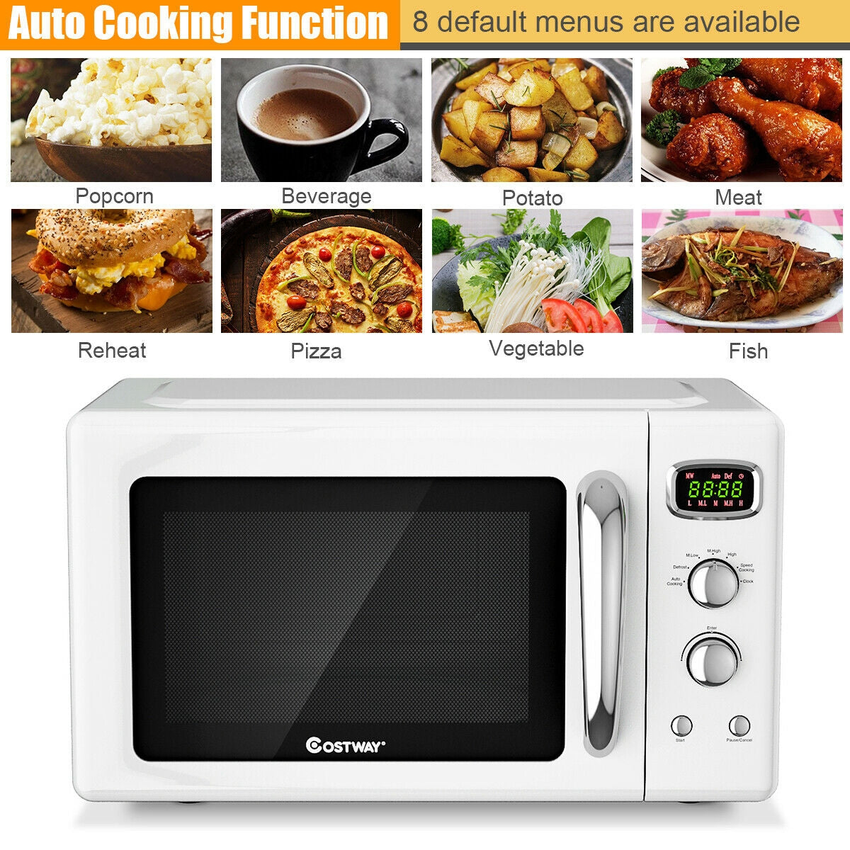 0.9 Cu.ft Retro Countertop Compact Microwave Oven-White