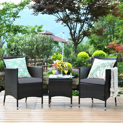 3 Pieces Patio Furniture Set Outdoor Wicker Rattan Set-GrayÂ 