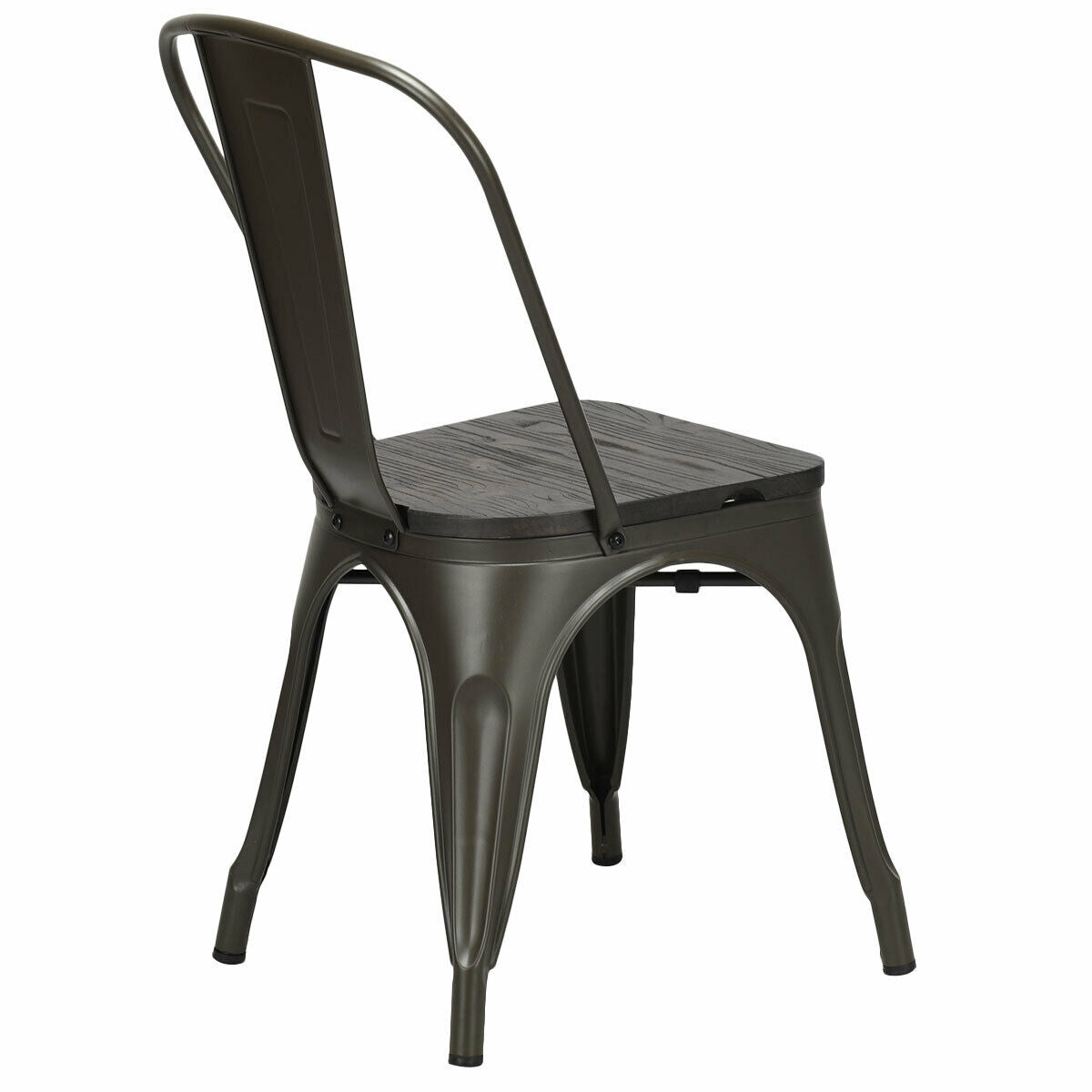 4 Pieces Tolix Style Metal Dining Side Chair Stackable Wood Seat-Dark BrownÂ 