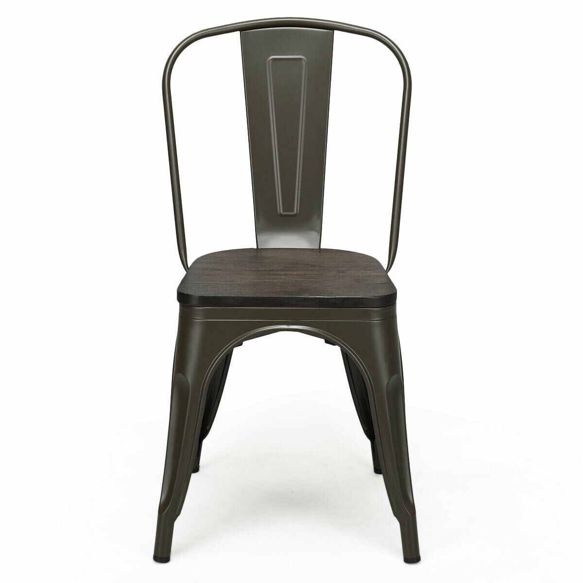 4 Pieces Tolix Style Metal Dining Side Chair Stackable Wood Seat-Dark BrownÂ 