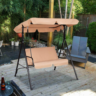 Loveseat Cushioned Patio Steel Frame Swing Glider -BeigeÂ 