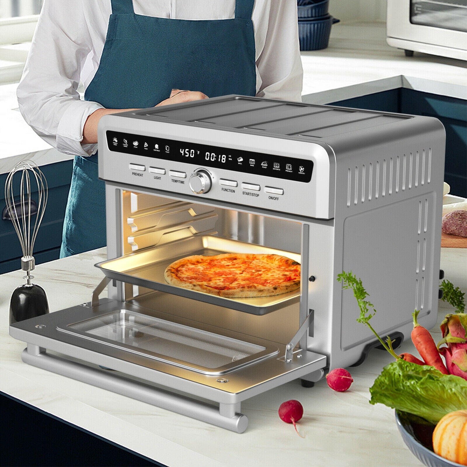 26.4 Qt 1800W 10-in-1 Air Fryer Toaster Oven with RecipeÂ 