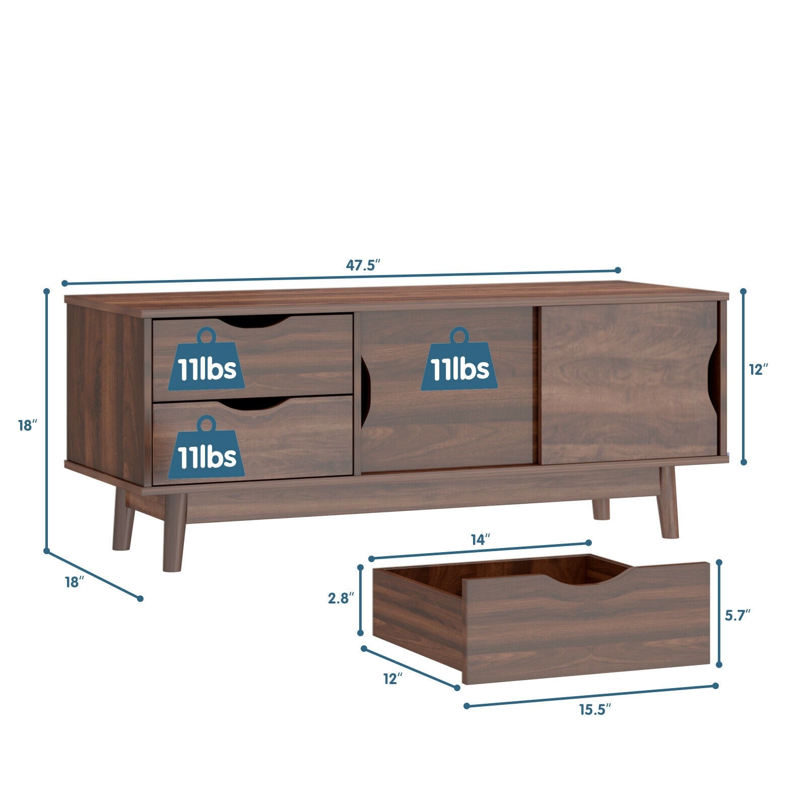 TV Stand for TV up to 60 Inch Media Console Table Storage with Doors-Walnut