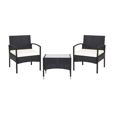 3 Pieces Patio Wicker Rattan Furniture Set with Cushion for Lawn Backyard-WhiteÂ 