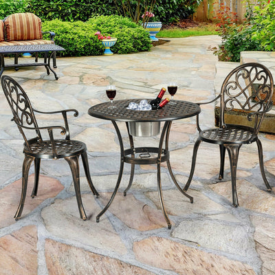 3 Pieces Outdoor Set Patio Bistro with Attached Removable Ice BucketÂ 