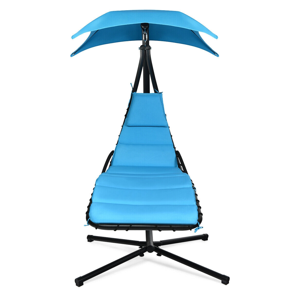 Hanging Stand Chaise Lounger Swing Chair with Pillow-Blue