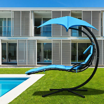 Hanging Stand Chaise Lounger Swing Chair with Pillow-BlueÂ 