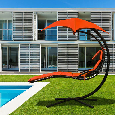 Hanging Stand Chaise Lounger Swing Chair with Pillow-OrangeÂ 