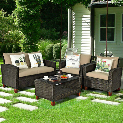 4 Pieces Patio Rattan Furniture Set with CushionsÂ 