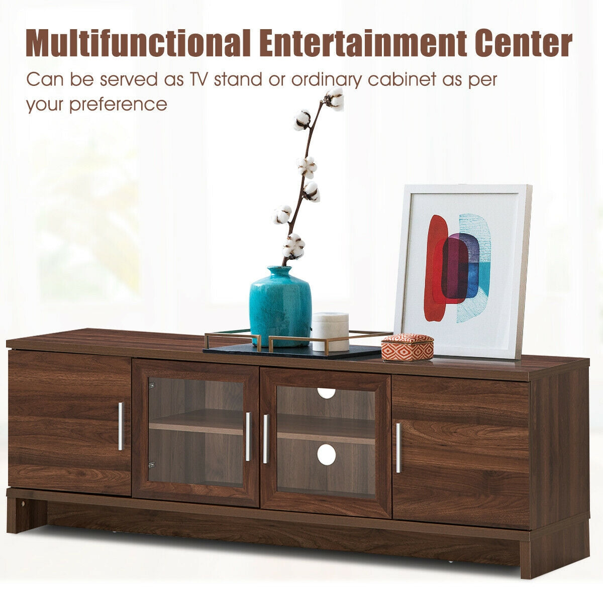 Media Entertainment TV Stand for TVs up to 70 Inch with Adjustable Shelf-Walnut