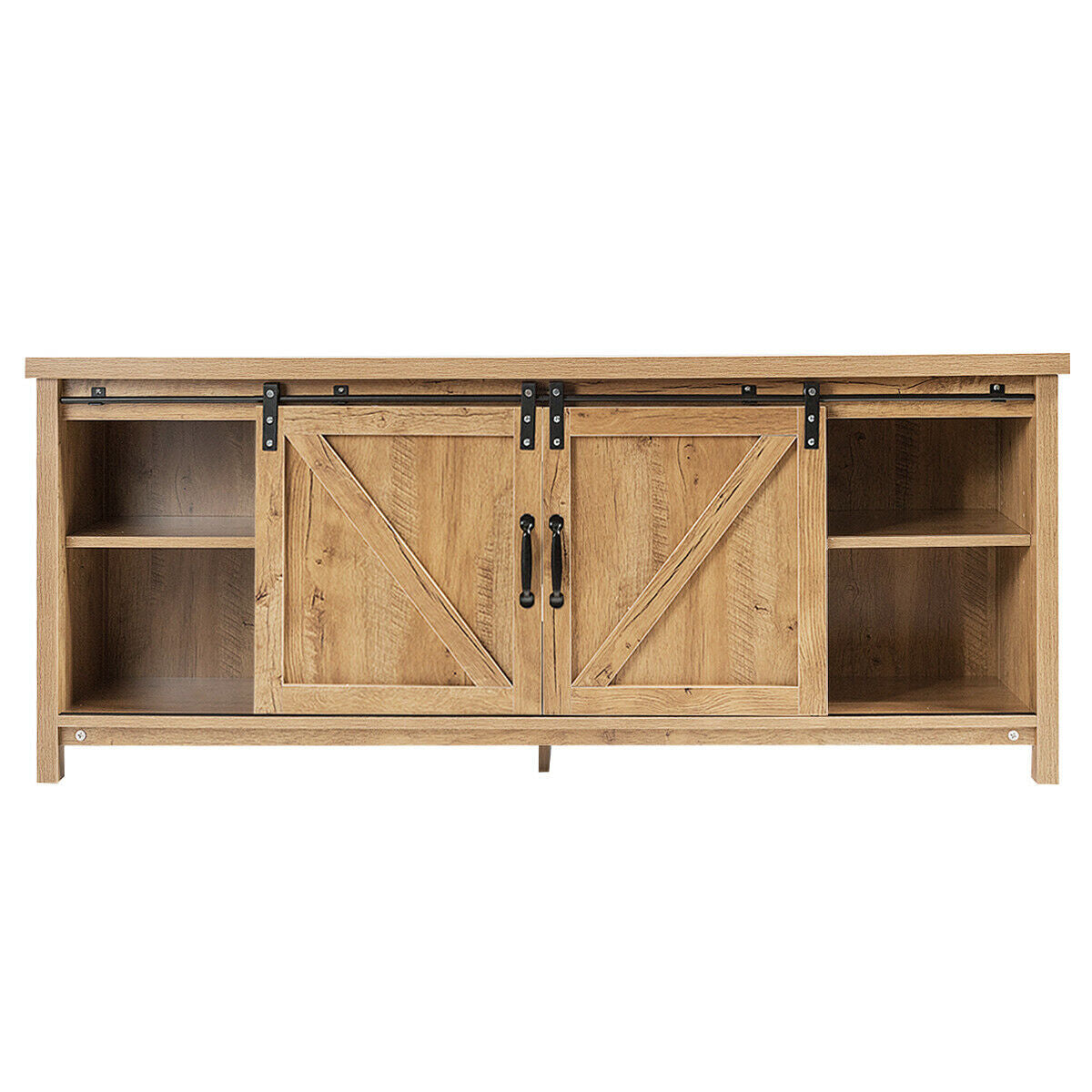 TV Stand Media Center Console Cabinet with Sliding Barn Door- Oak