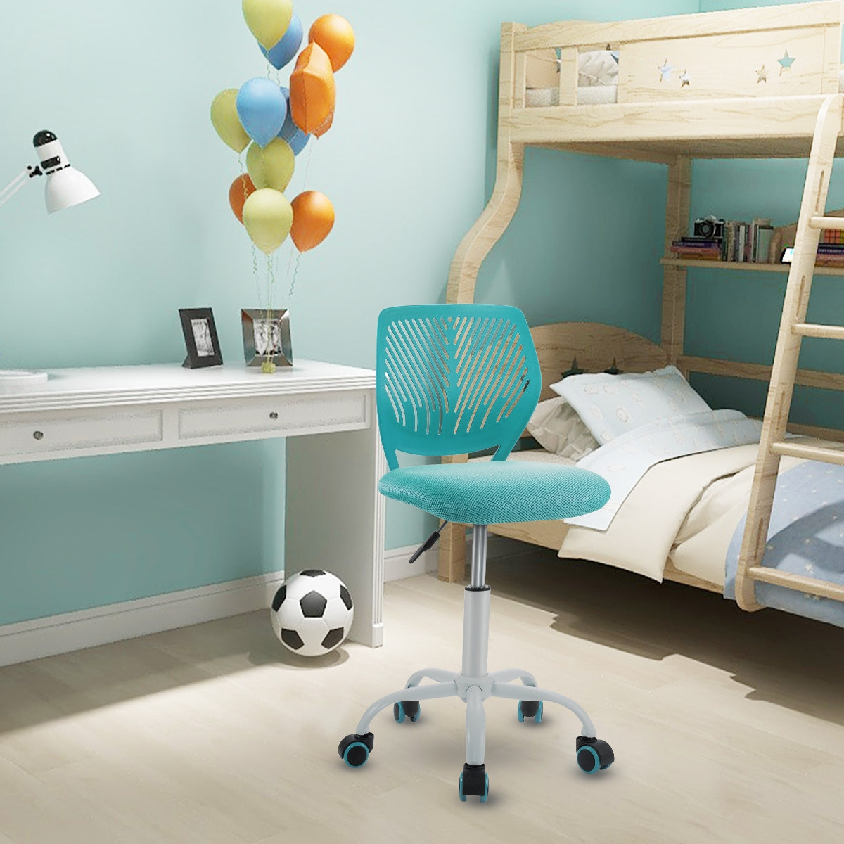 Kids Desk Chair with Adjustable Height and Lumbar Support-Turquoise