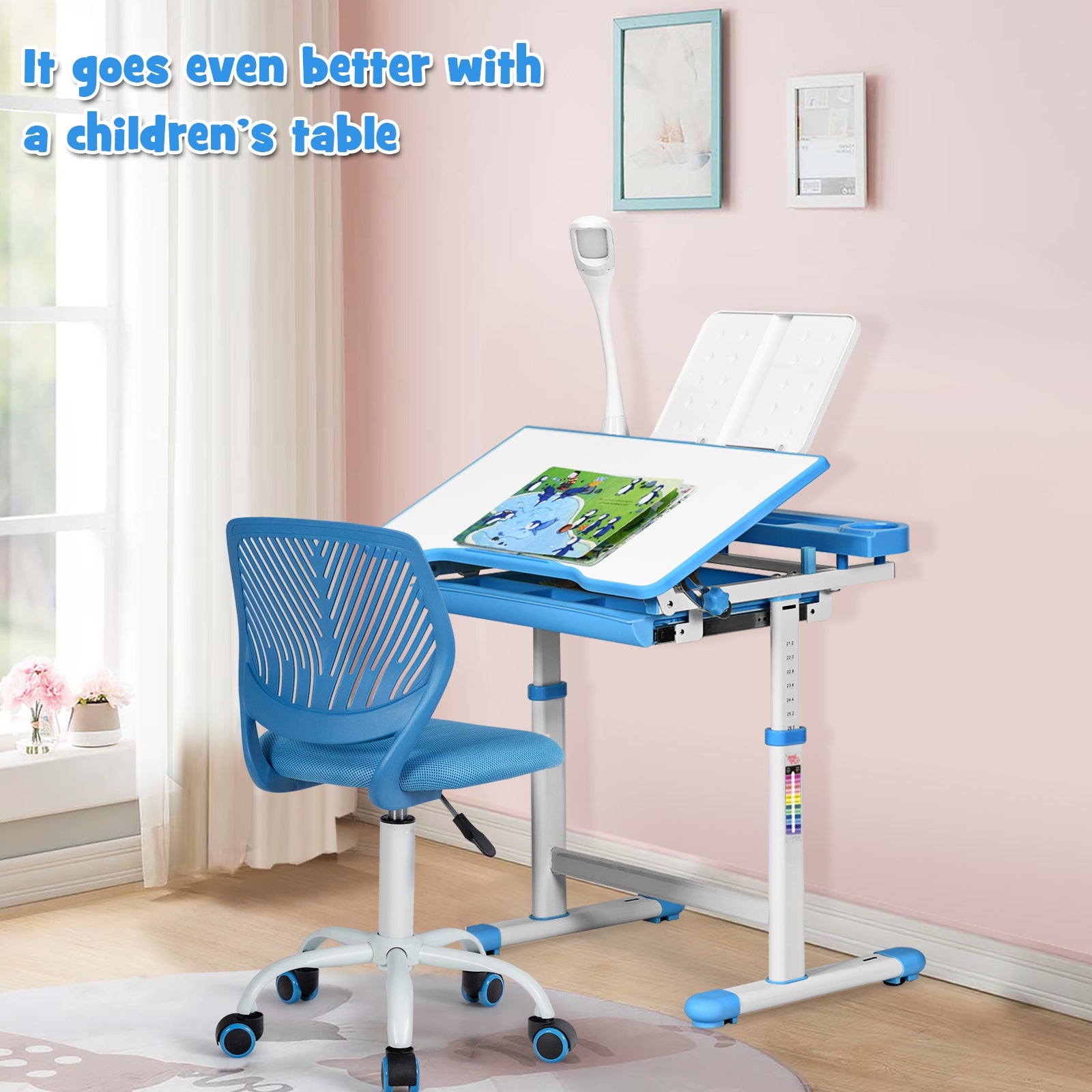 Kids Desk Chair with Adjustable Height and Lumbar Support-Blue