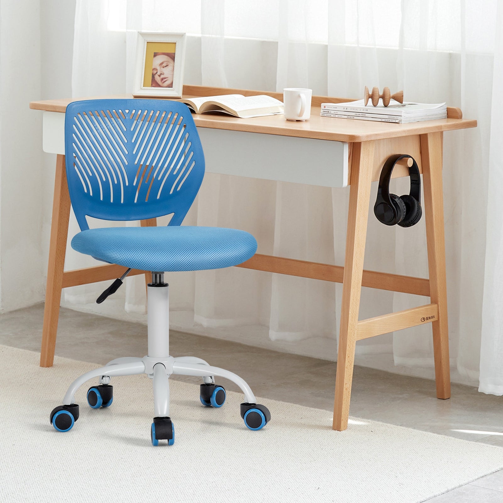 Kids Desk Chair with Adjustable Height and Lumbar Support-Blue