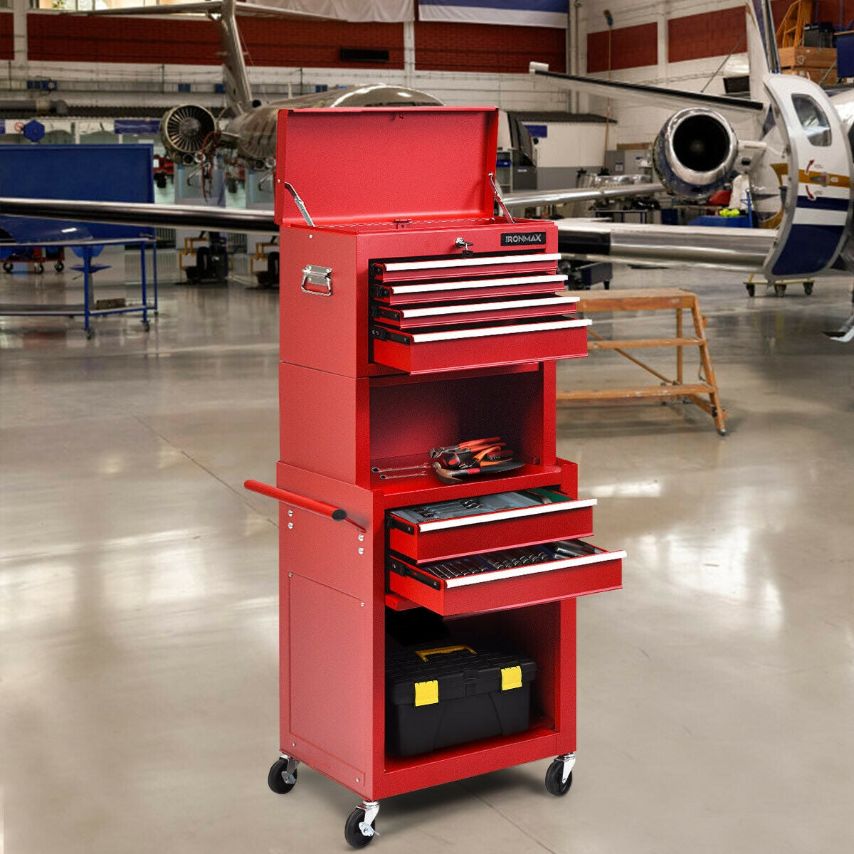 6-Drawer Tool Chest with Heightening Cabinet-Red