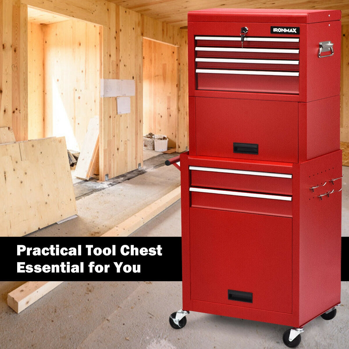 6-Drawer Tool Chest with Heightening Cabinet-Red