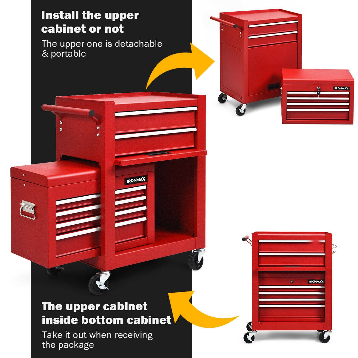 6-Drawer Tool Chest with Heightening Cabinet-Red