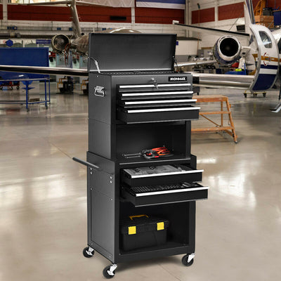 6-Drawer Tool Chest with Heightening Cabinet-BlackÂ 
