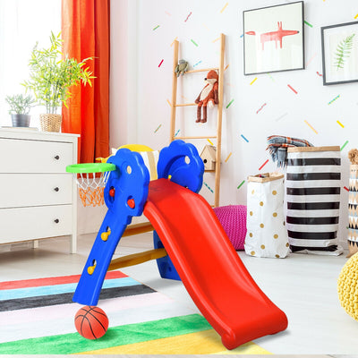 2 Step Indoors Kids Plastic Folding Slide with Basketball HoopÂ 