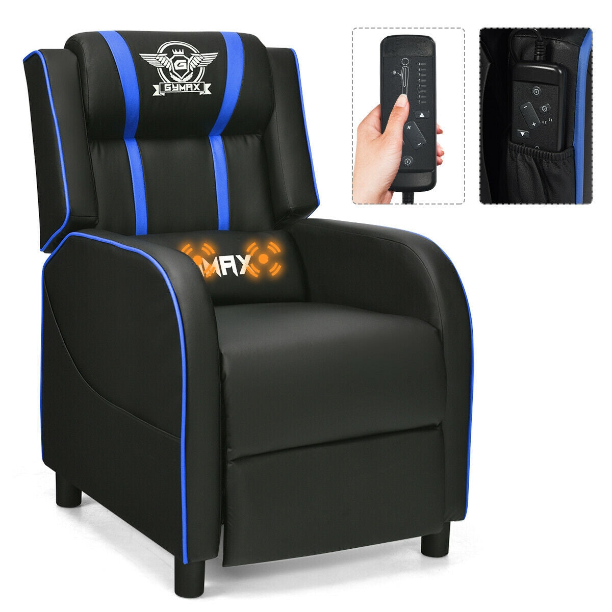 Massage Racing Gaming Single Recliner Chair-BlueÂ 