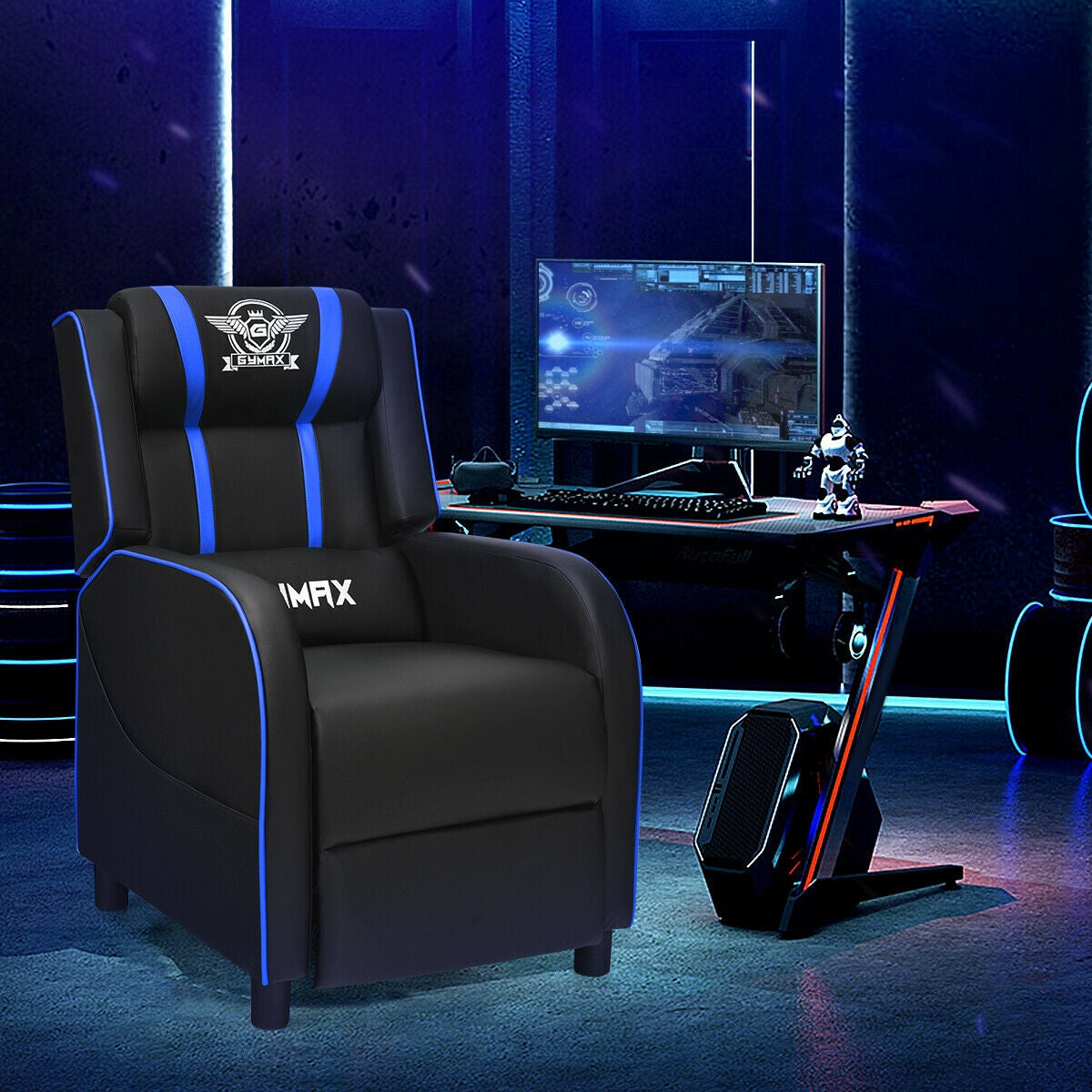 Massage Racing Gaming Single Recliner Chair-BlueÂ 