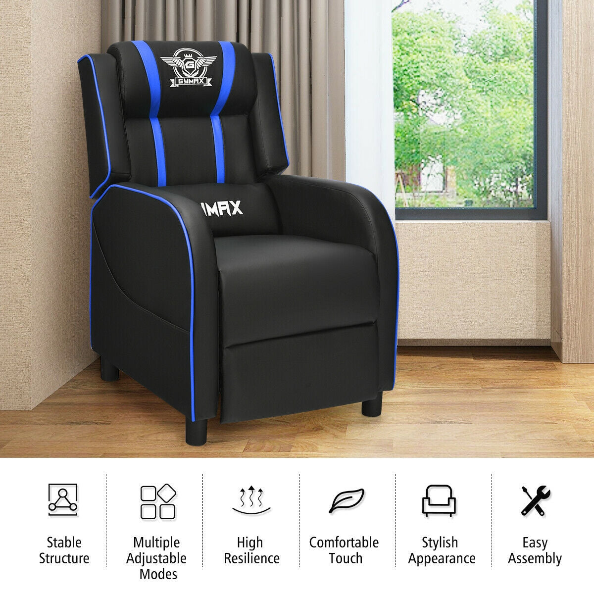 Massage Racing Gaming Single Recliner Chair-BlueÂ 