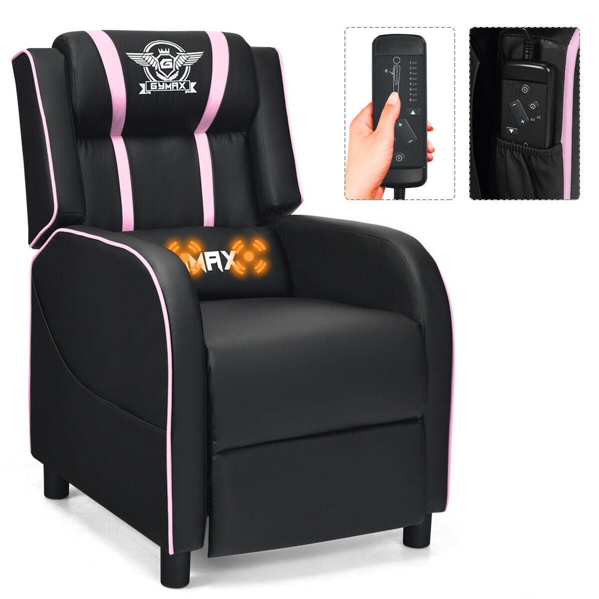 Massage Racing Gaming Single Recliner Chair-PinkÂ 