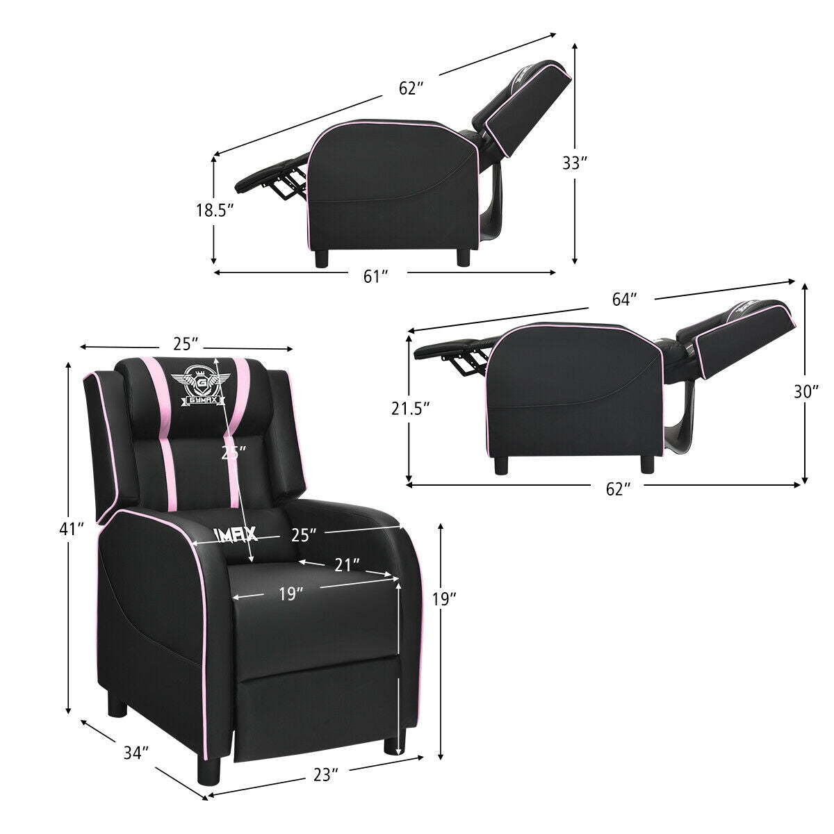 Massage Racing Gaming Single Recliner Chair-PinkÂ 