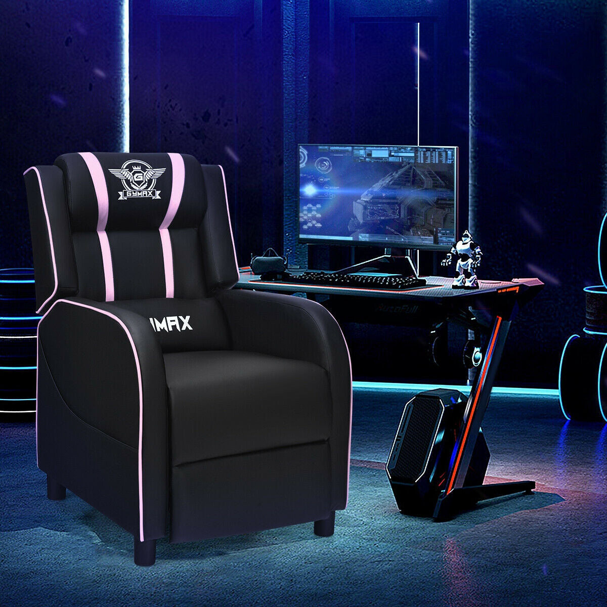 Massage Racing Gaming Single Recliner Chair-PinkÂ 