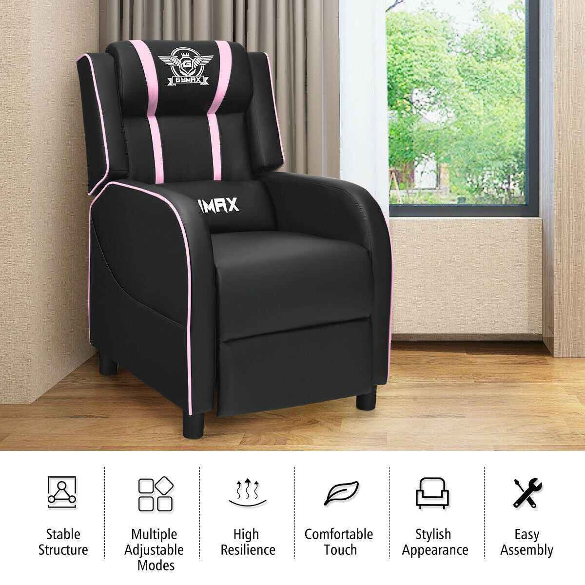 Massage Racing Gaming Single Recliner Chair-PinkÂ 