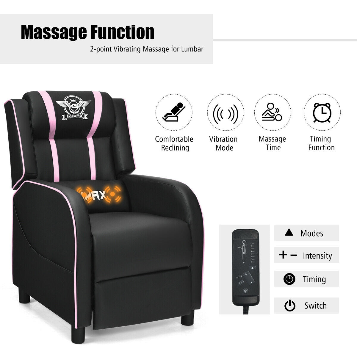 Massage Racing Gaming Single Recliner Chair-Pink