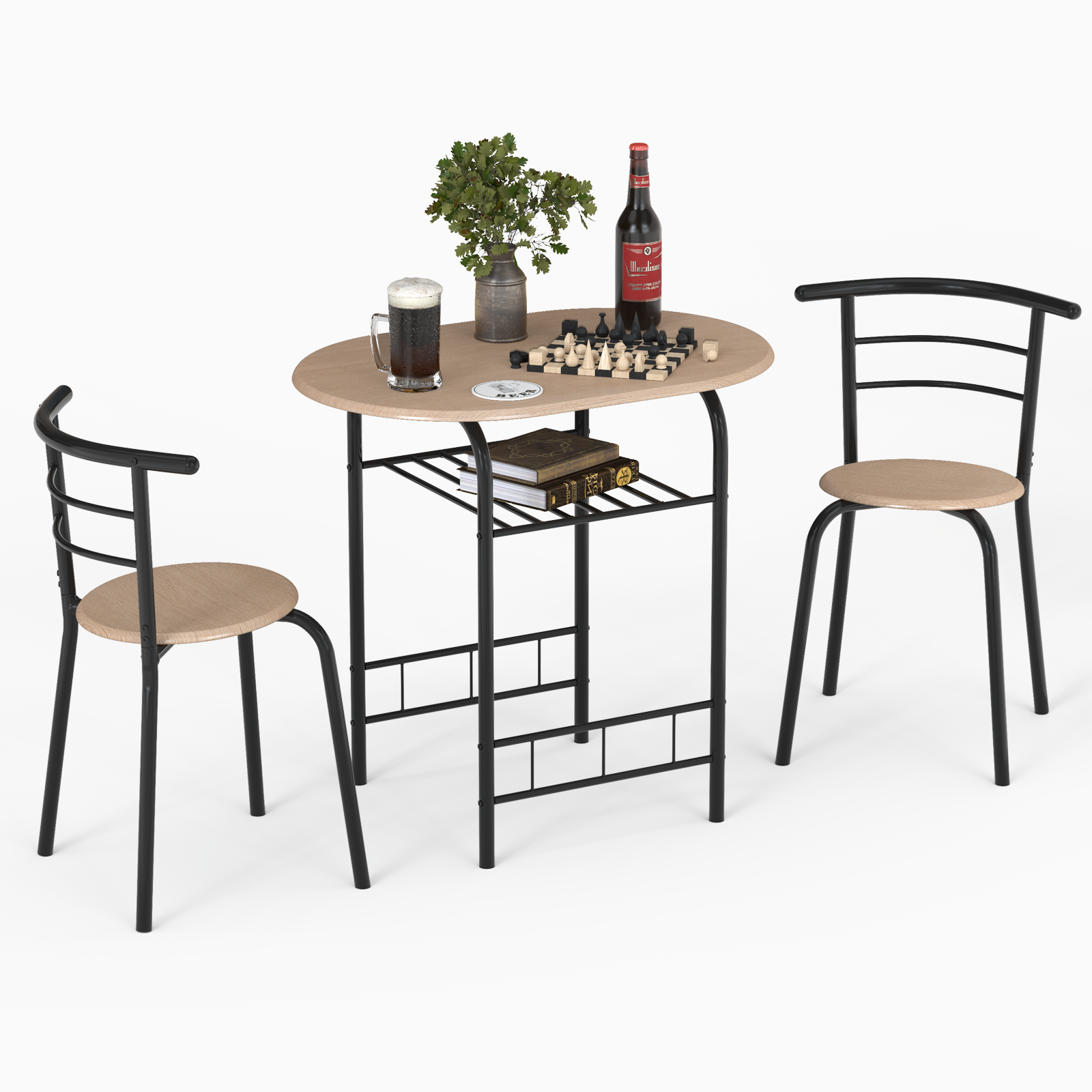 Home Kitchen 3 pcs Bistro Pub Dining Table 2 Chairs Set-NaturalÂ 