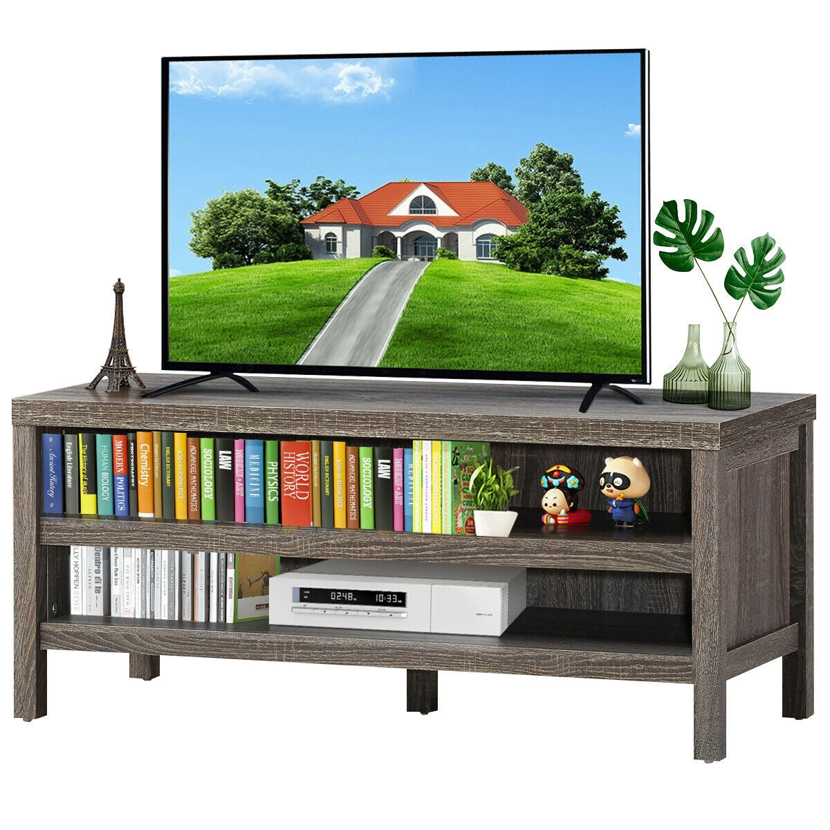 3-Tier TV Stand Console Cabinet for TV's up to 45 Inch with Storage Shelves-Gray