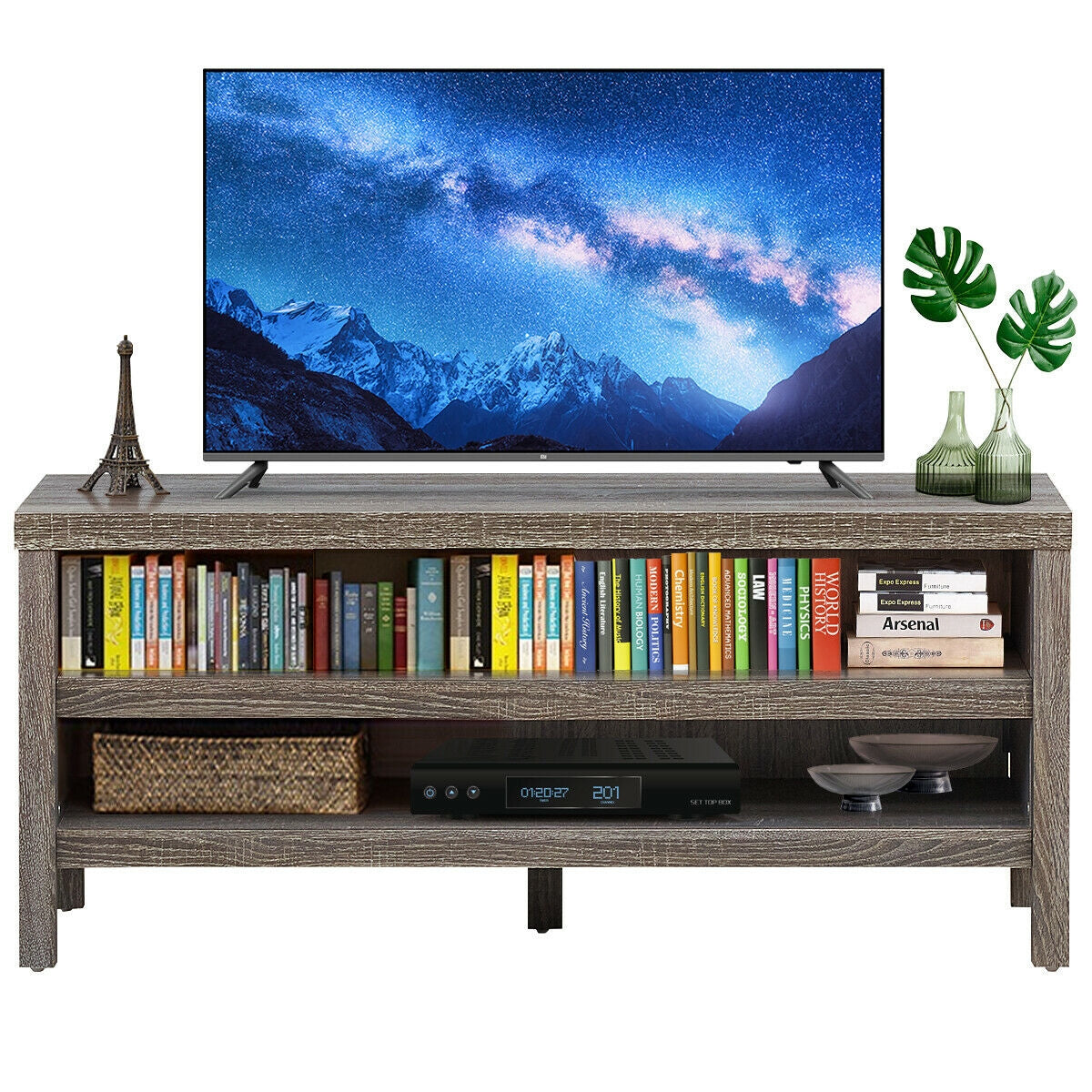 3-Tier TV Stand Console Cabinet for TV's up to 45 Inch with Storage Shelves-Gray