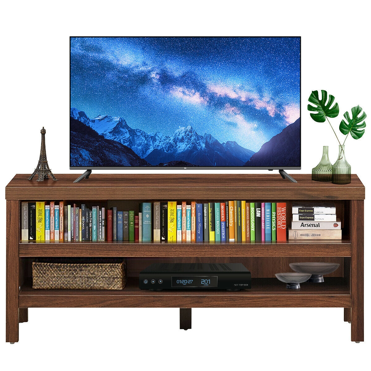 3-Tier TV Stand Console Cabinet for TV's up to 45 Inch with Storage Shelves-Walnut