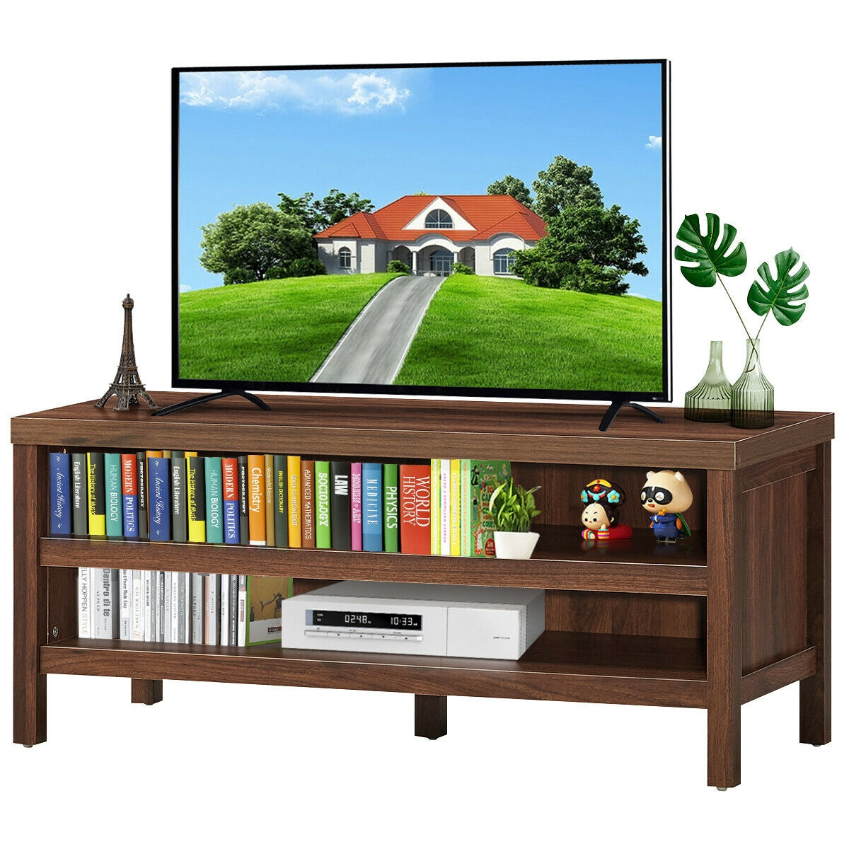 3-Tier TV Stand Console Cabinet for TV's up to 45 Inch with Storage Shelves-Walnut