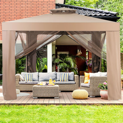 Canopy and Garden Structures Gazebo with Netting for Outdoors-BrownÂ 