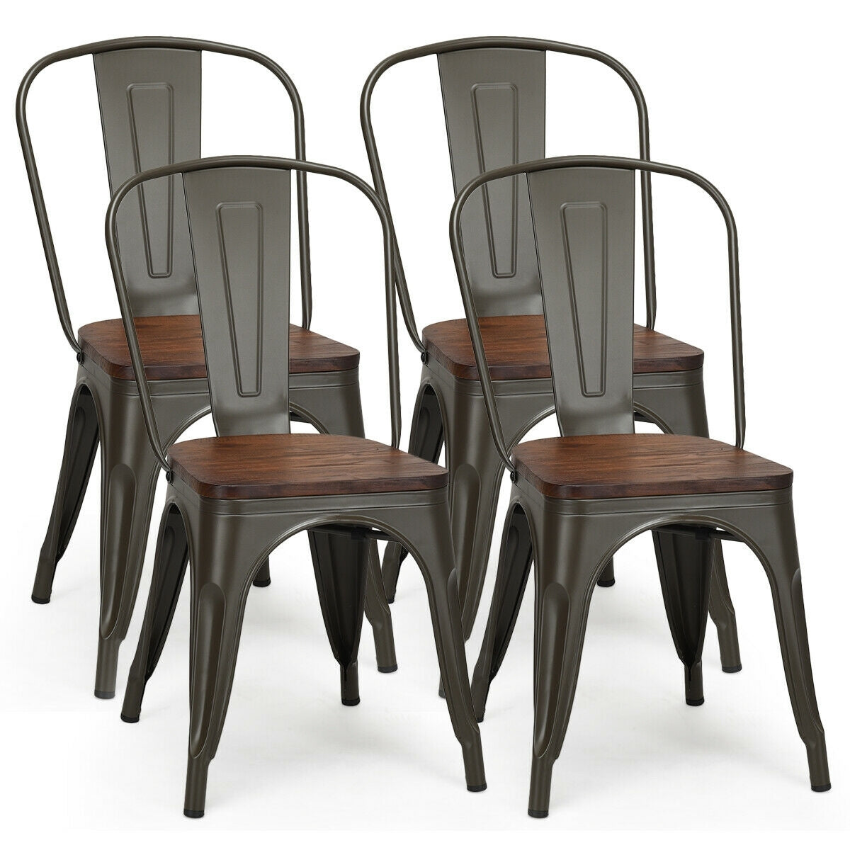 18 Inch Height Set of 4 Stackable Style Metal Wood Dining Chair-Dark GreenÂ 