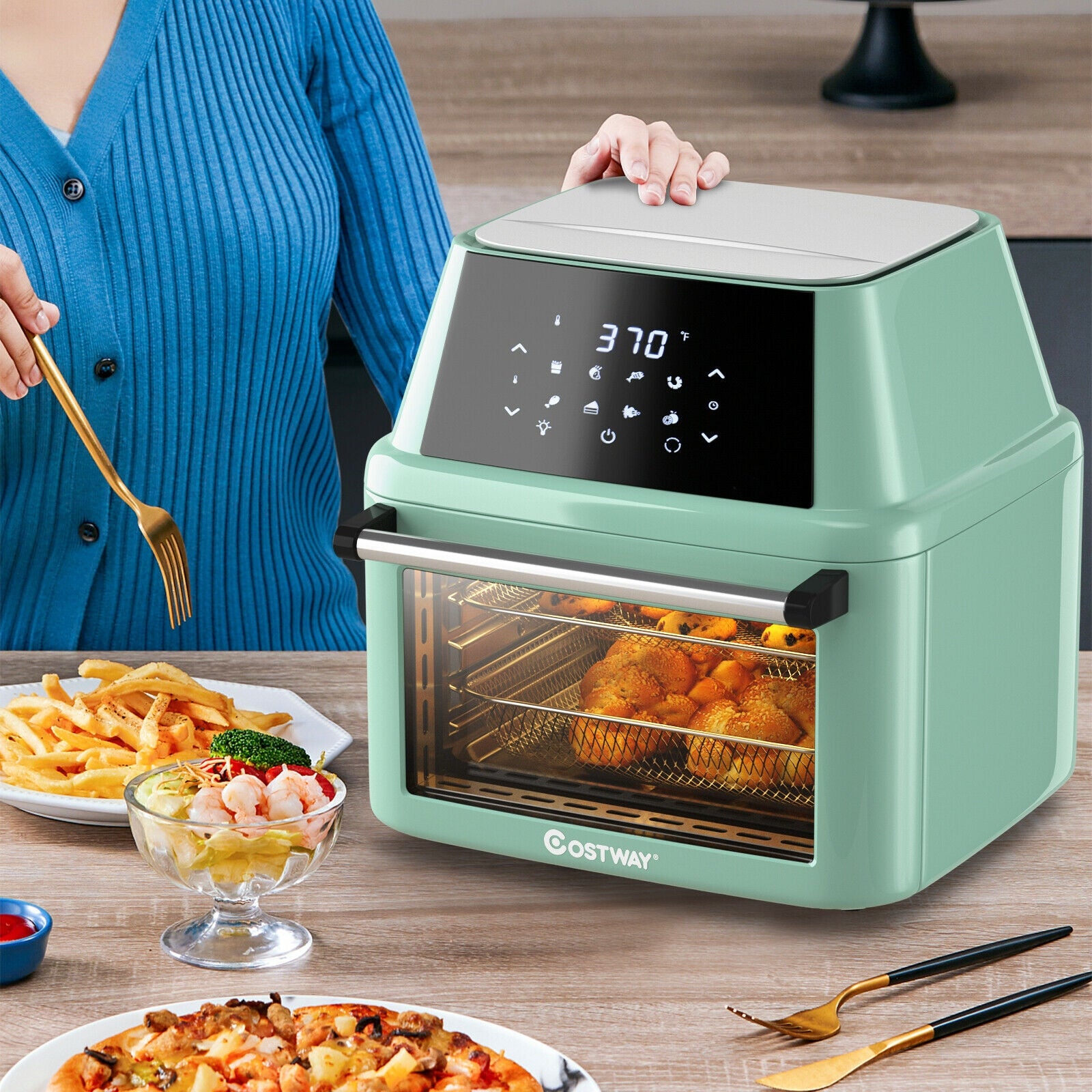 19 qt Multi-functional Air Fryer Oven 1800 W Dehydrator Rotisserie-Green