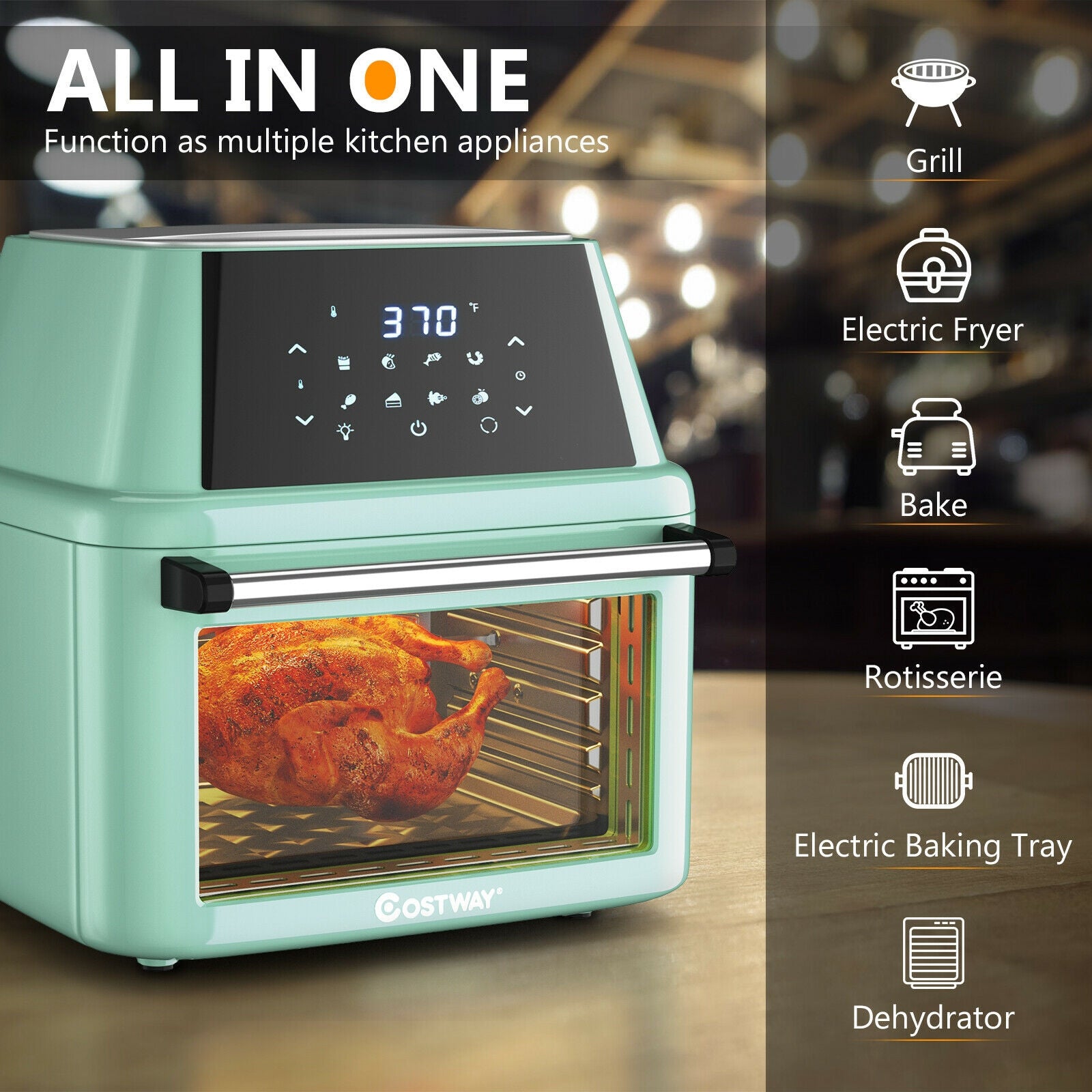 19 qt Multi-functional Air Fryer Oven 1800 W Dehydrator Rotisserie-Green