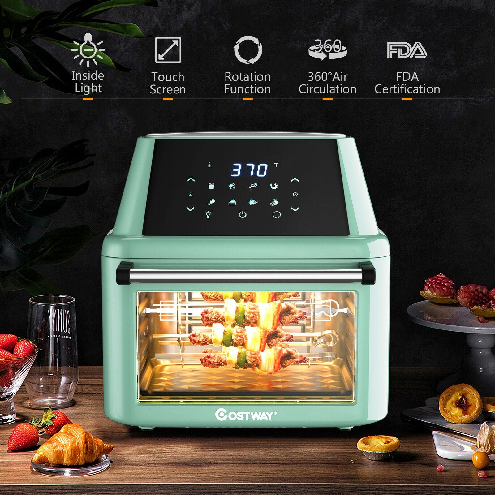 19 qt Multi-functional Air Fryer Oven 1800 W Dehydrator Rotisserie-Green