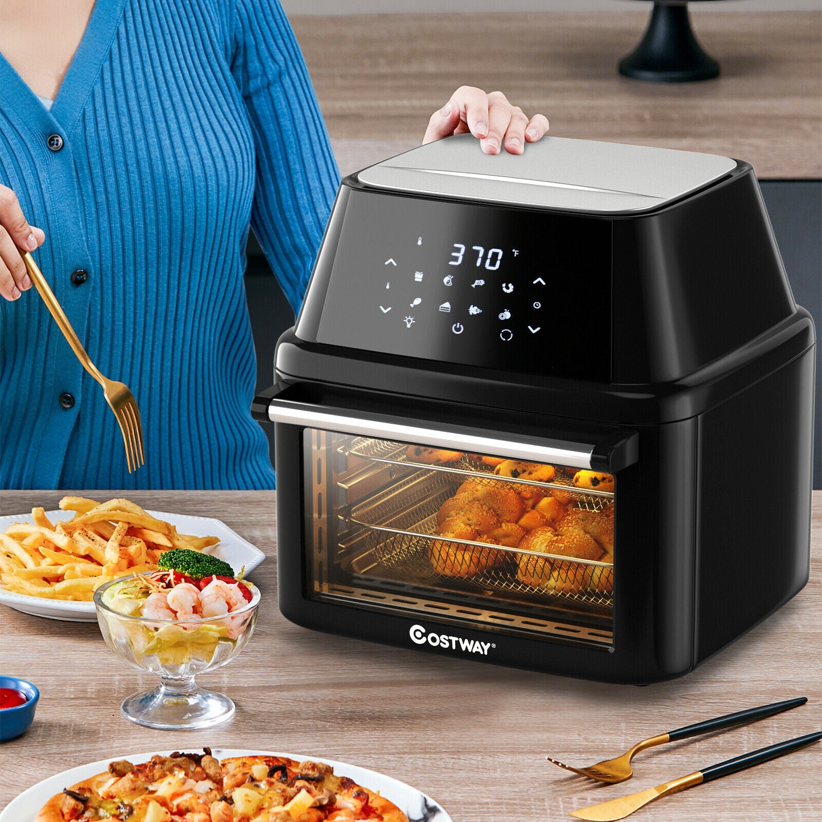 19 qt Multi-functional Air Fryer Oven 1800 W Dehydrator Rotisserie-Black