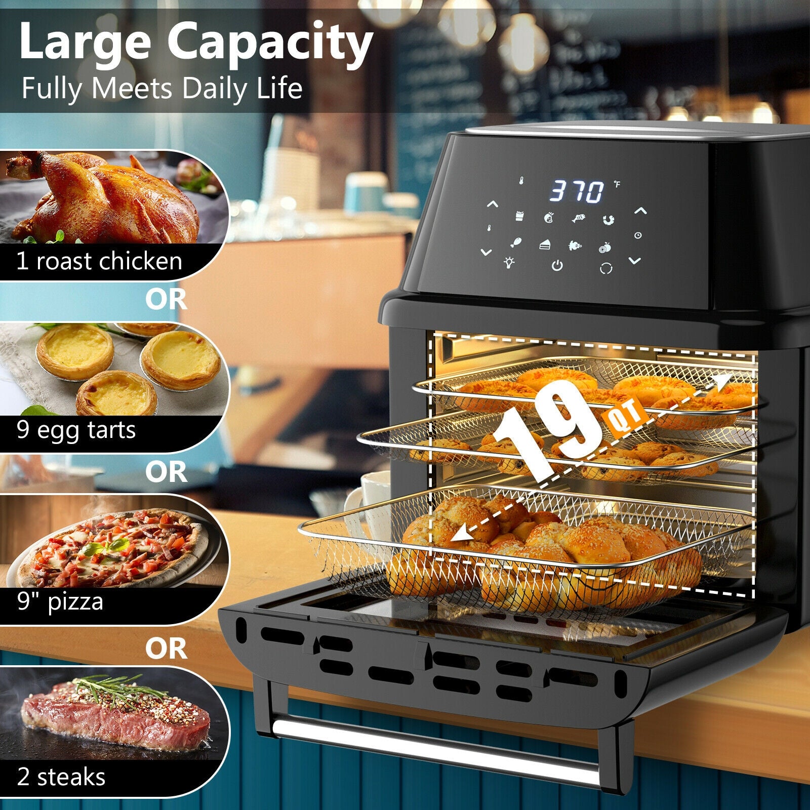 19 qt Multi-functional Air Fryer Oven 1800 W Dehydrator Rotisserie-BlackÂ 