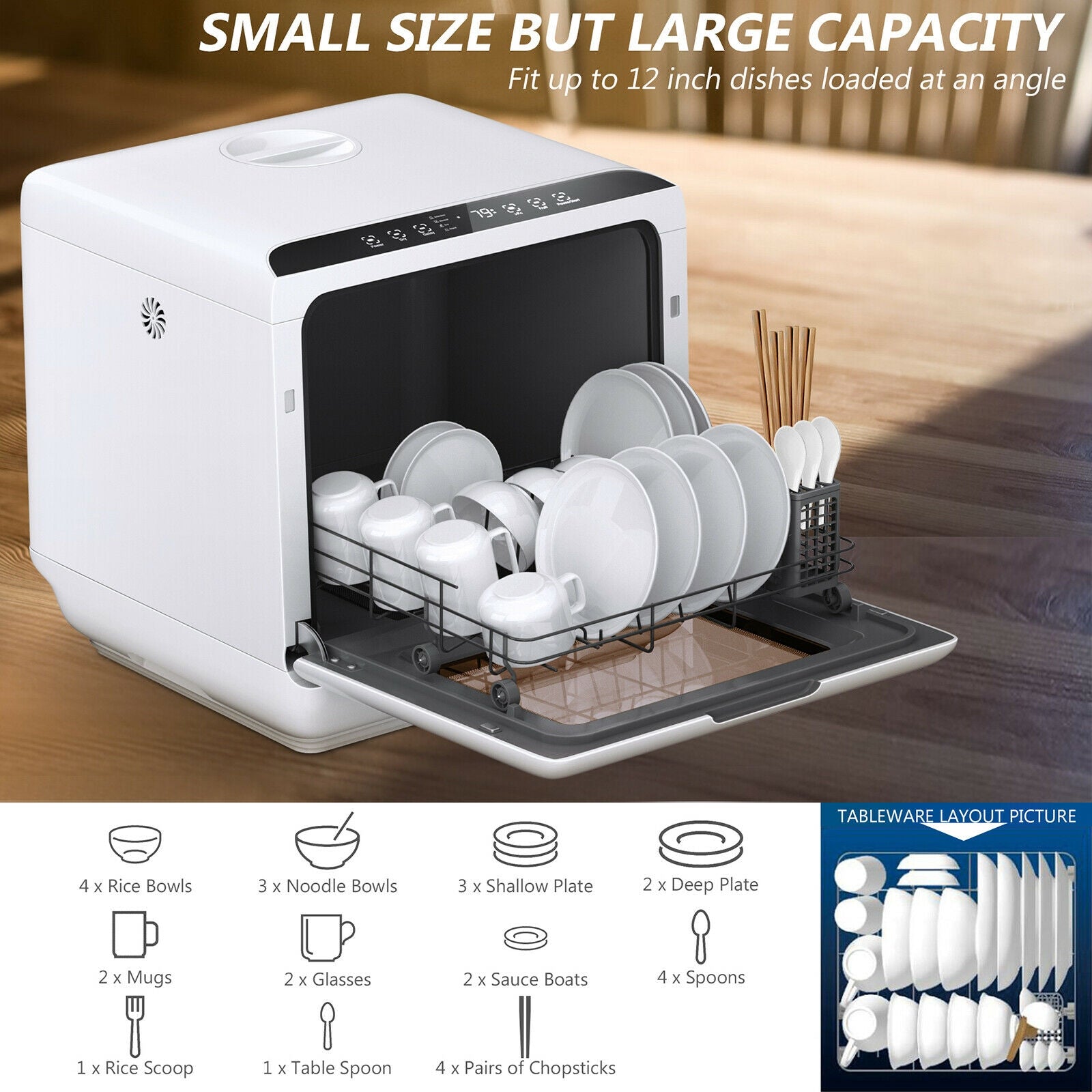 Countertop Air Drying Dishwasher with Water Tank and 5 Programs