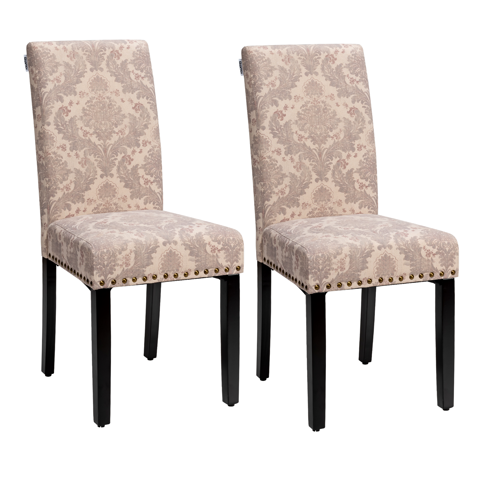 Set of 2 Fabric Upholstered Dining Chairs with Nailhead-PinkÂ 