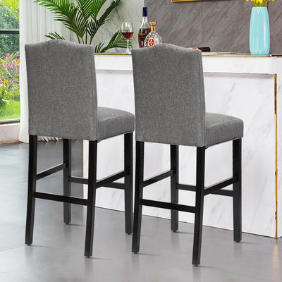 Set of 2 Bar Stools 30 Inch Upholstered Kitchen Nailhead Bar Chairs-GrayÂ 
