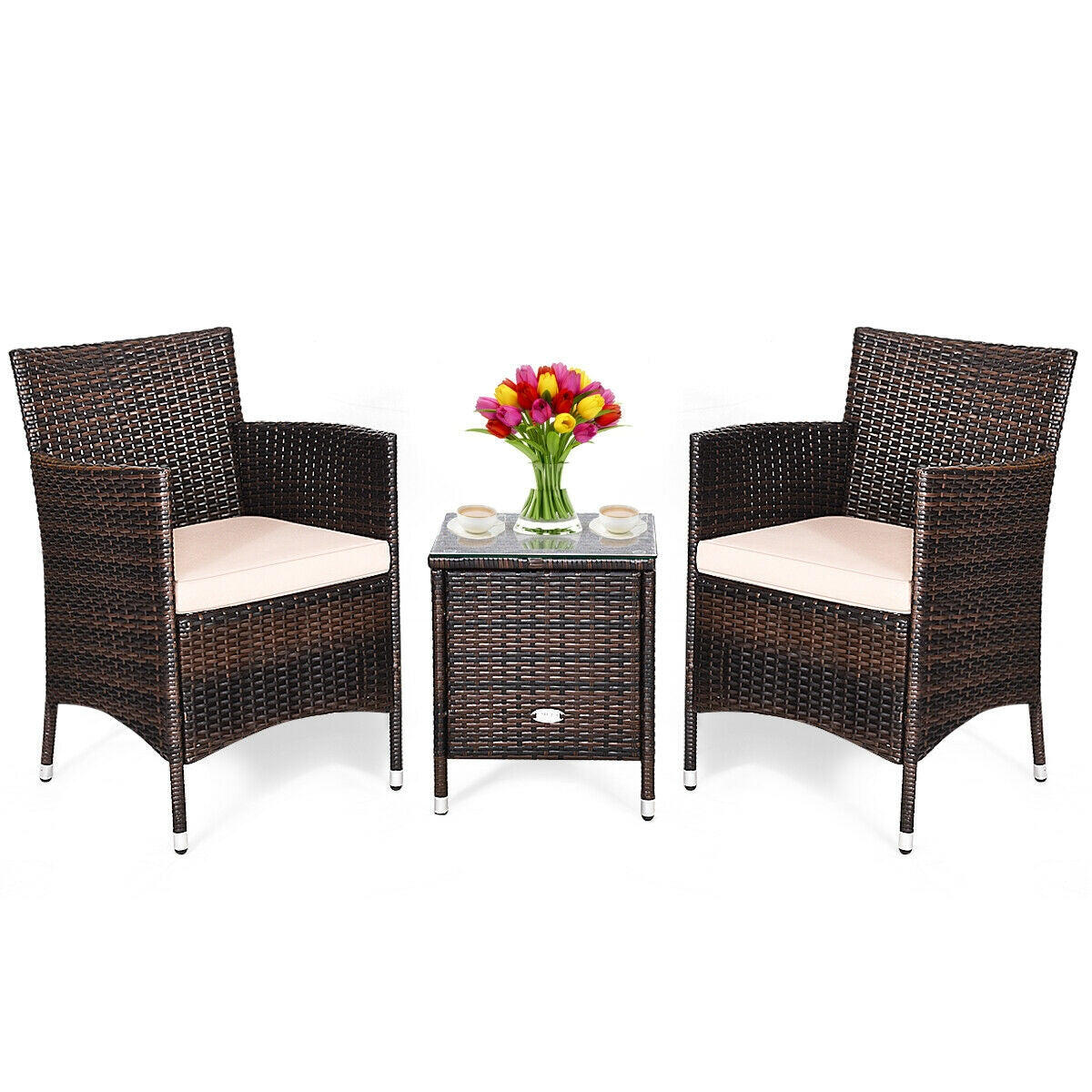 3 Pcs Patio Furniture Set Outdoor Wicker Rattan Set-Beige