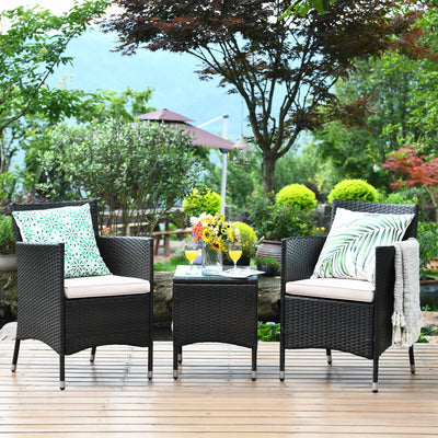 3 Pcs Patio Furniture Set Outdoor Wicker Rattan Set-BeigeÂ 